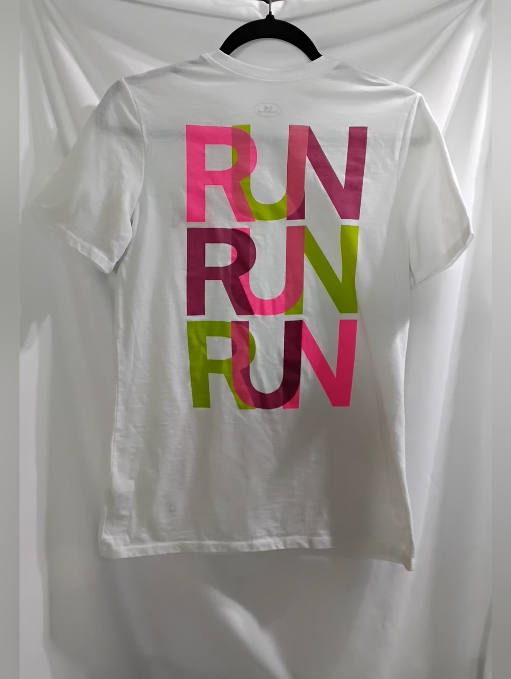 Under Armour Shirt Womens Size S RUN Graphic Short Sleeve TShirt Double Sided